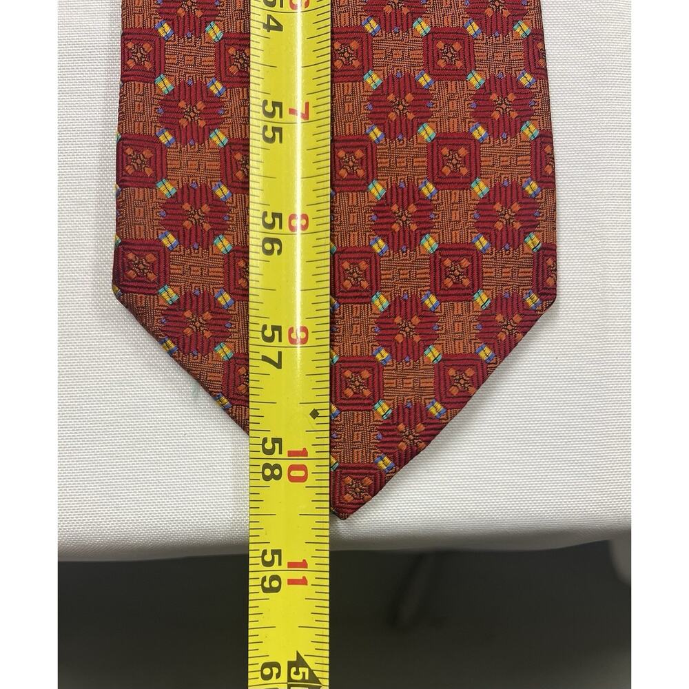 Set Of 3 DANIEL DE FASSON Handmade 100% Silk Tie Geometric Necktie Red Yellow - Picture 7 of 14
